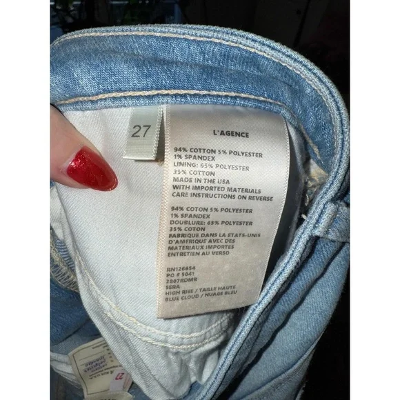 L'AGENCE SERA Jeans Womens Size 27 Light Blue Flared Raw Hem High Rise